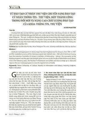 Từ đào tạo cử nhân thư viện chuyển sang đào tạo cử nhân thông tin - thư viện, một thành công trong đổi mới và nâng cao chất lượng đào tạo của khoa thông tin, thư viện