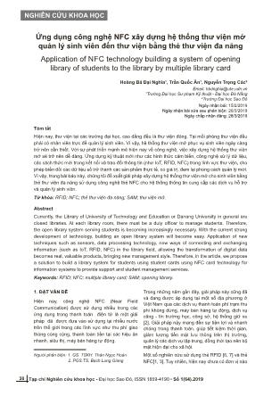 Ứng dụng công nghệ NFC xây dựng hệ thống thư viện mở quản lý sinh viên đến thư viện bằng thẻ thư viện đa năng