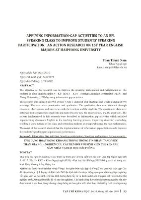 Ứng dụng hoạt động khoảng trống thông tin nhằm tăng việc tham gia nói – nghiên cứu cải tiến đối với sinh viên chuyên anh năm nhất tại Đại học Hải Phòng