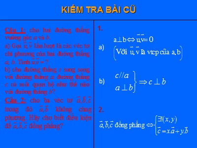 Bài giảng Hình học Lớp 11 - Chương 3 - Bài 3: Đường thẳng vuông góc với mặt phẳng