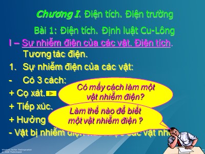 Bài giảng Vật lí Lớp 11 - Bài 1: Điện tích. Định luật Cu-lông