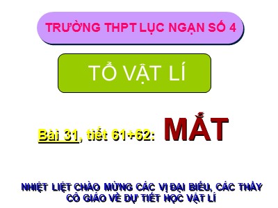 Bài giảng Vật lí Lớp 11 - Bài 31: Mắt