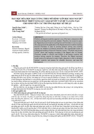 Dạy học Hóa học đại cương theo mô hình “Lớp học đảo ngược” nhằm phát triển năng lực giải quyết vấn đề và sáng tạo cho sinh viên các trường Đại học Kĩ thuật
