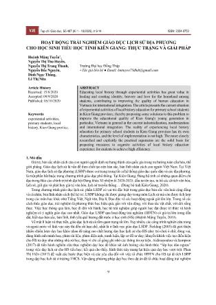 Hoạt động trải nghiệm giáo dục lịch sử địa phương cho học sinh Tiểu học tỉnh Kiên Giang: Thực trạng và giải pháp