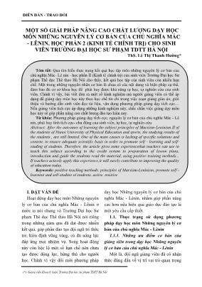 Một số giải pháp nâng cao chất lượng dạy học môn Những nguyên lý cơ bản của chủ nghĩa Mác - Lênin, học phần 2 (Kinh tế chính trị) cho sinh viên trường Đại học sư phạm thể dục thể thao Hà Nội