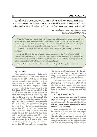 Nghiên cứu lựa chọn các test đánh giá nội dung thể lực chuyên môn cho nam sinh viên chuyên ngành bóng chuyền năm thứ nhất và năm thứ hai trường Đại học thể dục thể thao Đà Nẵng