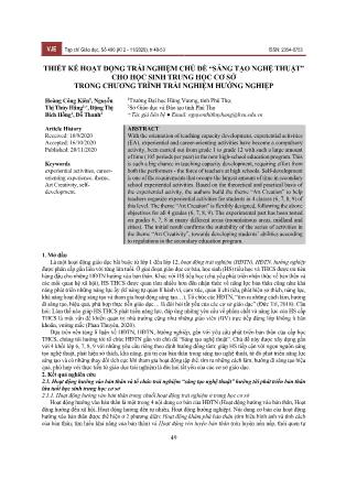 Thiết kế hoạt động trải nghiệm chủ đề “Sáng tạo nghệ thuật” cho học sinh Trung học Cơ sở trong chương trình trải nghiệm hướng nghiệp