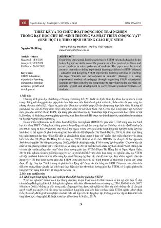 Thiết kế và tổ chức hoạt động học trải nghiệm trong dạy học chủ đề “Sinh trưởng và phát triển ở động vật” (Sinh học 11) theo định hướng giáo dục Stem