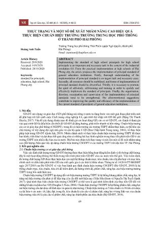 Thực trạng và một số đề xuất nhằm nâng cao hiệu quả thực hiện chuẩn hiệu trưởng trường Trung học Phổ thông ở thành phố Hải Phòng