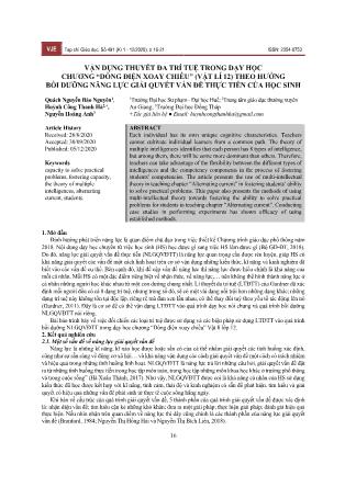 Vận dụng thuyết đa trí tuệ trong dạy học chương “Dòng điện xoay chiều” (Vật lí 12) theo hướng bồi dưỡng năng lực giải quyết vấn đề thực tiễn của học sinh