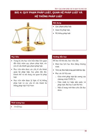 Bài giảng Pháp luật đại cương - Bài 4: Quy phạm pháp luật, quan hệ pháp luật và hệ thống pháp luật