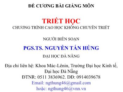 Bài giảng Triết học - Chương I: Triết học và vai trò của triết học trong đời sống xã hội