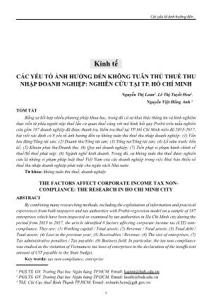 Các yếu tố ảnh hưởng đến không tuân thủ thuế thu nhập doanh nghiệp: Nghiên cứu tại TP. Hồ Chí Minh