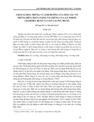 Chất lượng trứng và ảnh hưởng của màu sắc vỏ trứng đến chất lượng vỏ trứng của gà White Leghorn , Blue và con lai (WL*Blue)