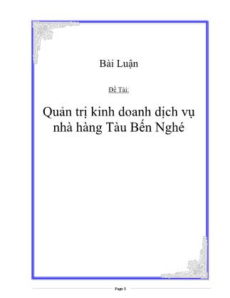 Đề tài Quản trị kinh doanh dịch vụ nhà hàng Tàu Bến Nghé