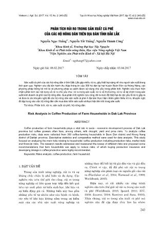 Phân tích rủi ro trong sản xuất cà phê của các hộ nông dân trên địa bàn tỉnh Đắk Lắk