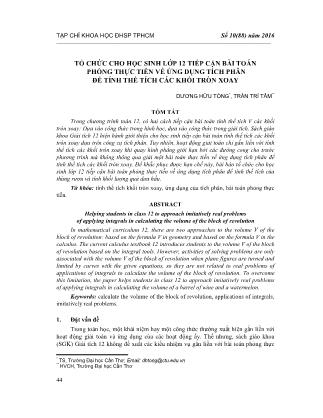 Tổ chức cho học sinh Lớp 12 tiếp cận bài toán phỏng thực tiễn về ứng dụng tích phân để tính thể tích các khối tròn xoay