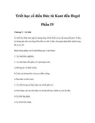 Triết học cổ điển Đức từ Kant đến Hegel - Phần IV