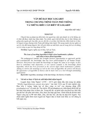 Vấn đề dạy học Logarit trong chương trình Toán phổ thông và những điều cần biết về Logarit