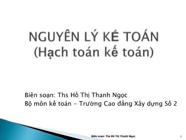 Bài giảng Nguyên lý kế toán - Chương 1: Tổng quan về kế toán