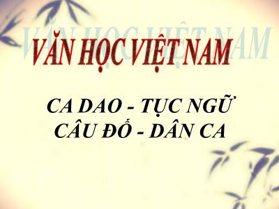 Bài giảng Văn học Việt Nam - Ca dao, tục ngữ và câu đố, dân ca