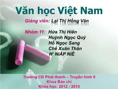 Bài giảng Văn học Việt Nam - Đề tài: Xuân Diệu + Huy Cận