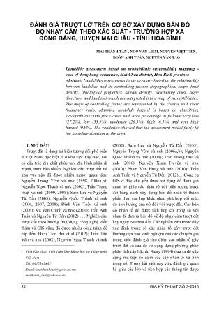 Đánh giá trượt lở trên cơ sở xây dựng bản đồ độ nhạy cảm theo xác suất  - Trường hợp xã Đồng Bảng, huyện Mai Châu, tỉnh Hòa Bình