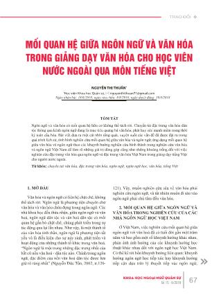 Mối quan hệ giữa ngôn ngữ và văn hóa trong giảng dạy văn hóa cho học viên nước ngoài qua môn Tiếng Việt