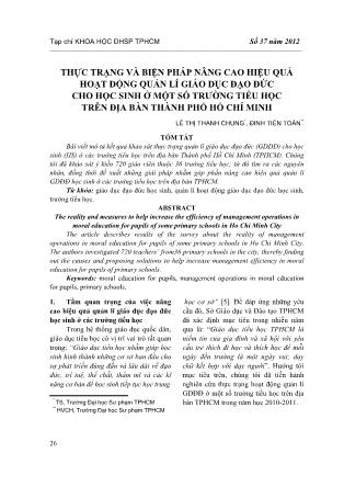 Thực trạng và biện pháp nâng cao hiệu quả hoạt động quản lí giáo dục đạo đức cho học sinh ở một số trường tiểu học trên địa bàn Thành phố Hồ Chí Minh